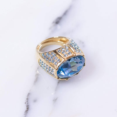 Vintage Kenneth Jay Lane Blue Crystal and Pave Statement Ring by Kenneth Jay Lane - Vintage Meet Modern Vintage Jewelry - Chicago, Illinois - #oldhollywoodglamour #vintagemeetmodern #designervintage #jewelrybox #antiquejewelry #vintagejewelry