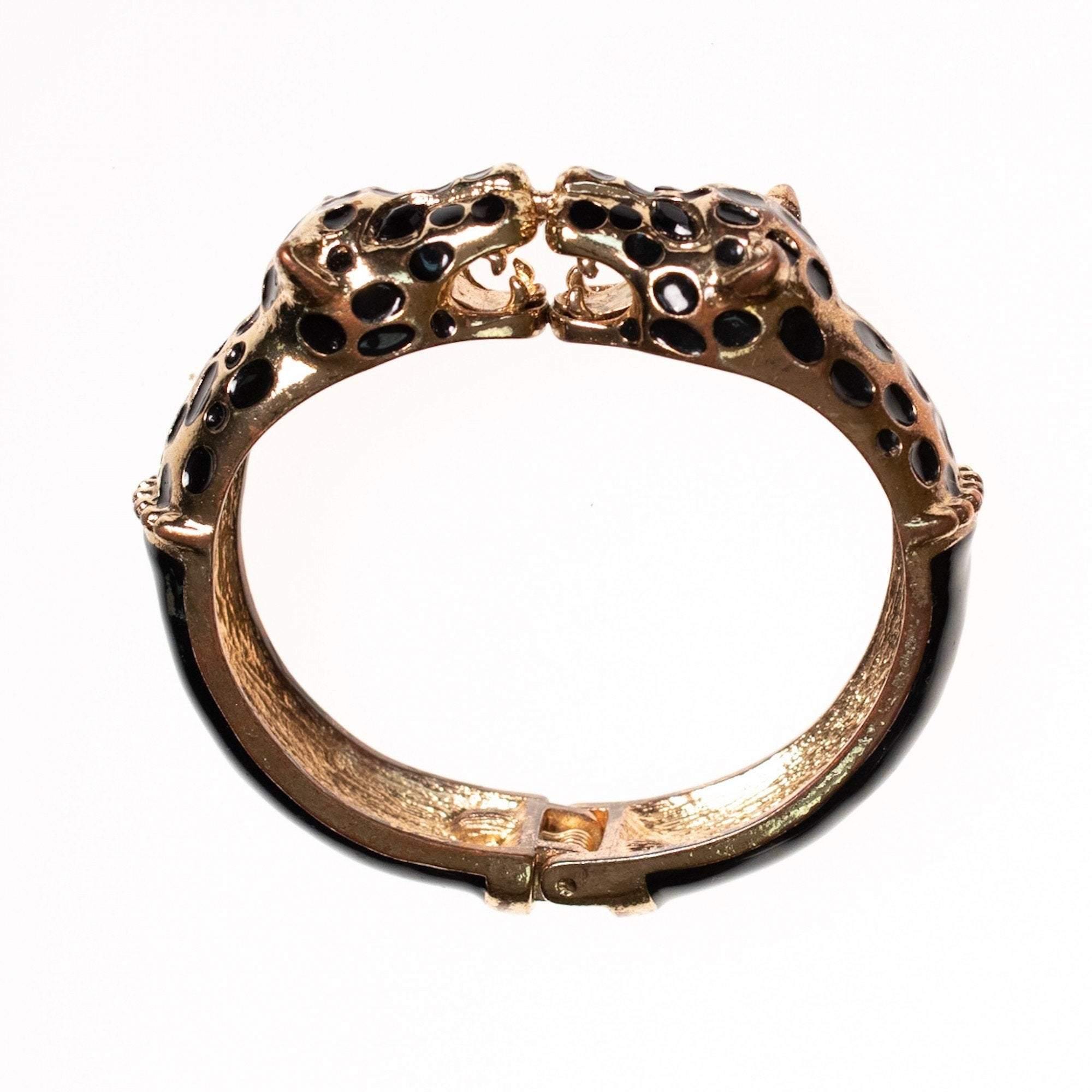 Vintage Double Leopard Hinged Bracelet by Unsigned Beauty - Vintage Meet Modern Vintage Jewelry - Chicago, Illinois - #oldhollywoodglamour #vintagemeetmodern #designervintage #jewelrybox #antiquejewelry #vintagejewelry