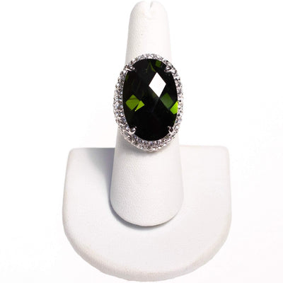 Vintage Olive Oval Crystal Cocktail Ring with Pave Accents by 1990s - Vintage Meet Modern Vintage Jewelry - Chicago, Illinois - #oldhollywoodglamour #vintagemeetmodern #designervintage #jewelrybox #antiquejewelry #vintagejewelry