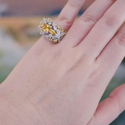 Vintage Yellow Diamante Crystal Wide Domed Cocktail Statement Ring by 1980s - Vintage Meet Modern Vintage Jewelry - Chicago, Illinois - #oldhollywoodglamour #vintagemeetmodern #designervintage #jewelrybox #antiquejewelry #vintagejewelry