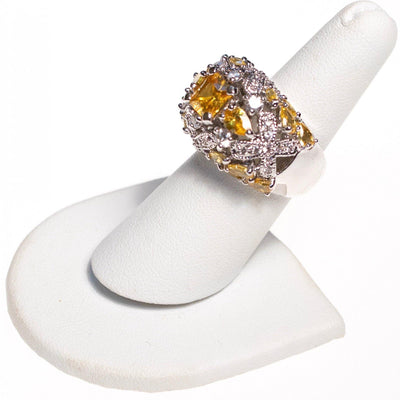 Vintage Yellow Diamante Crystal Wide Domed Cocktail Statement Ring by 1980s - Vintage Meet Modern Vintage Jewelry - Chicago, Illinois - #oldhollywoodglamour #vintagemeetmodern #designervintage #jewelrybox #antiquejewelry #vintagejewelry