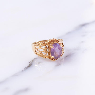 Vintage Amethyst Crystal Ring set in 18kt Gold Plating by 1980s - Vintage Meet Modern Vintage Jewelry - Chicago, Illinois - #oldhollywoodglamour #vintagemeetmodern #designervintage #jewelrybox #antiquejewelry #vintagejewelry
