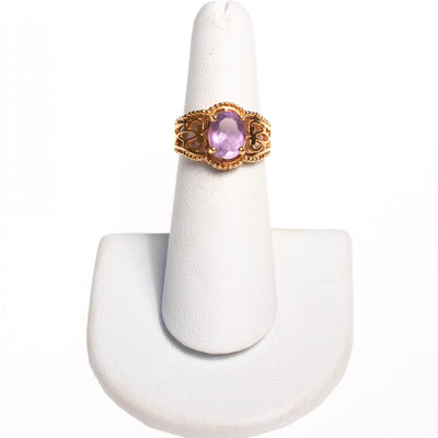 Vintage Amethyst Crystal Ring set in 18kt Gold Plating by 1980s - Vintage Meet Modern Vintage Jewelry - Chicago, Illinois - #oldhollywoodglamour #vintagemeetmodern #designervintage #jewelrybox #antiquejewelry #vintagejewelry