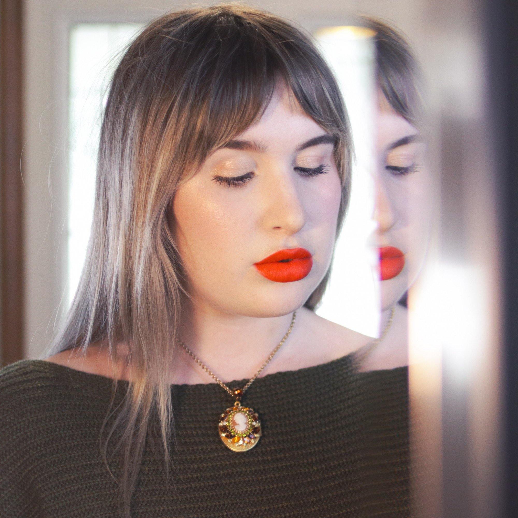 Vintage 1950s Hobe Cameo Locket with Amber, Citrine, and Light Green Rhinestones by Hobe - Vintage Meet Modern Vintage Jewelry - Chicago, Illinois - #oldhollywoodglamour #vintagemeetmodern #designervintage #jewelrybox #antiquejewelry #vintagejewelry