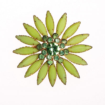 Vintage Green Rhinestone Flower Brooch by 1950s - Vintage Meet Modern Vintage Jewelry - Chicago, Illinois - #oldhollywoodglamour #vintagemeetmodern #designervintage #jewelrybox #antiquejewelry #vintagejewelry