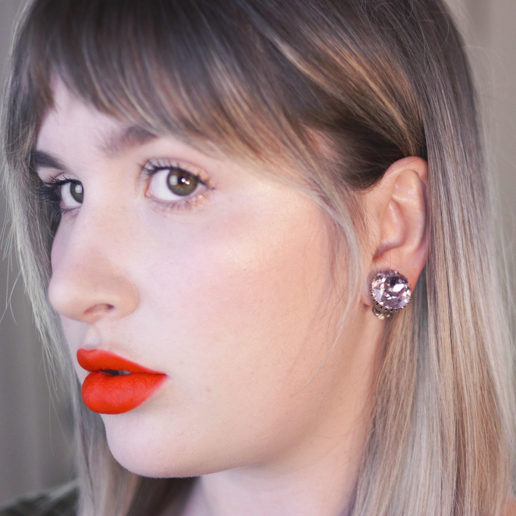 Vintage Austria Alexandrite Headlight Crystal Earrings by Austria - Vintage Meet Modern Vintage Jewelry - Chicago, Illinois - #oldhollywoodglamour #vintagemeetmodern #designervintage #jewelrybox #antiquejewelry #vintagejewelry