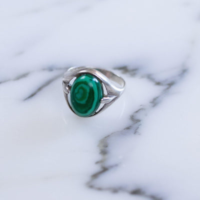 Vintage Malachite and Sterling Silver Ring by Sterling Silver - Vintage Meet Modern Vintage Jewelry - Chicago, Illinois - #oldhollywoodglamour #vintagemeetmodern #designervintage #jewelrybox #antiquejewelry #vintagejewelry
