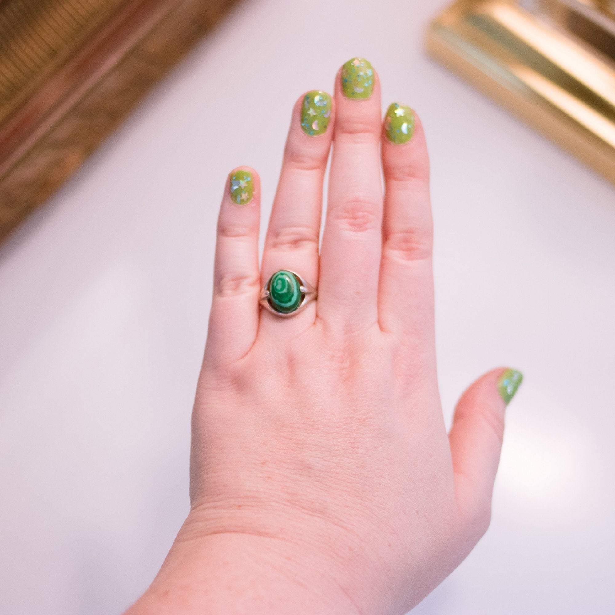 Vintage Malachite and Sterling Silver Ring by Sterling Silver - Vintage Meet Modern Vintage Jewelry - Chicago, Illinois - #oldhollywoodglamour #vintagemeetmodern #designervintage #jewelrybox #antiquejewelry #vintagejewelry