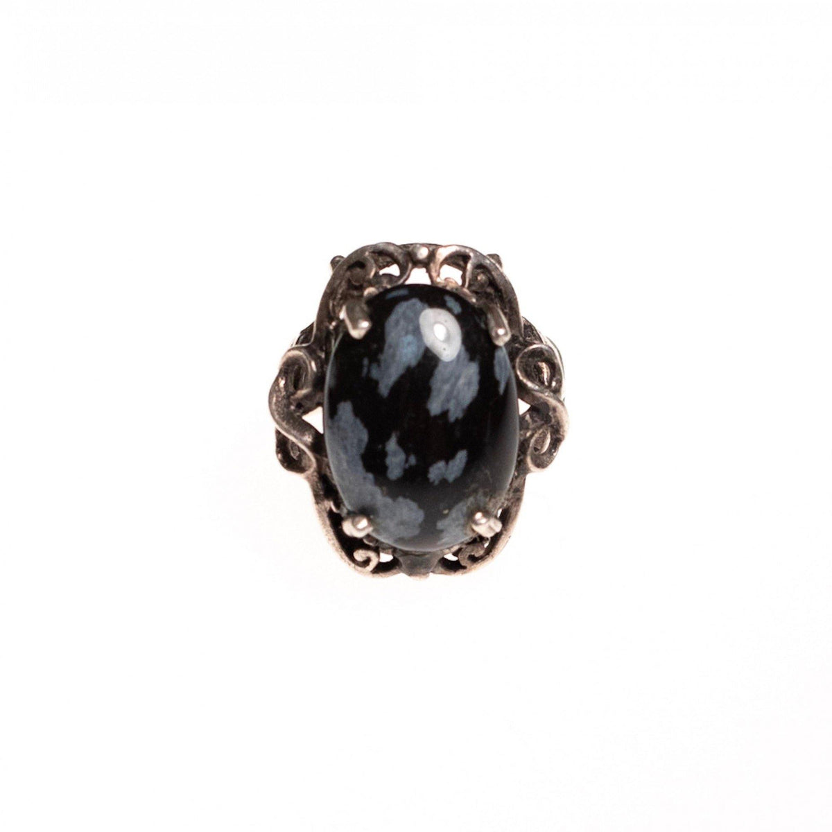 Vintage Black and Gray Jasper Ring Set In Sterling Silver