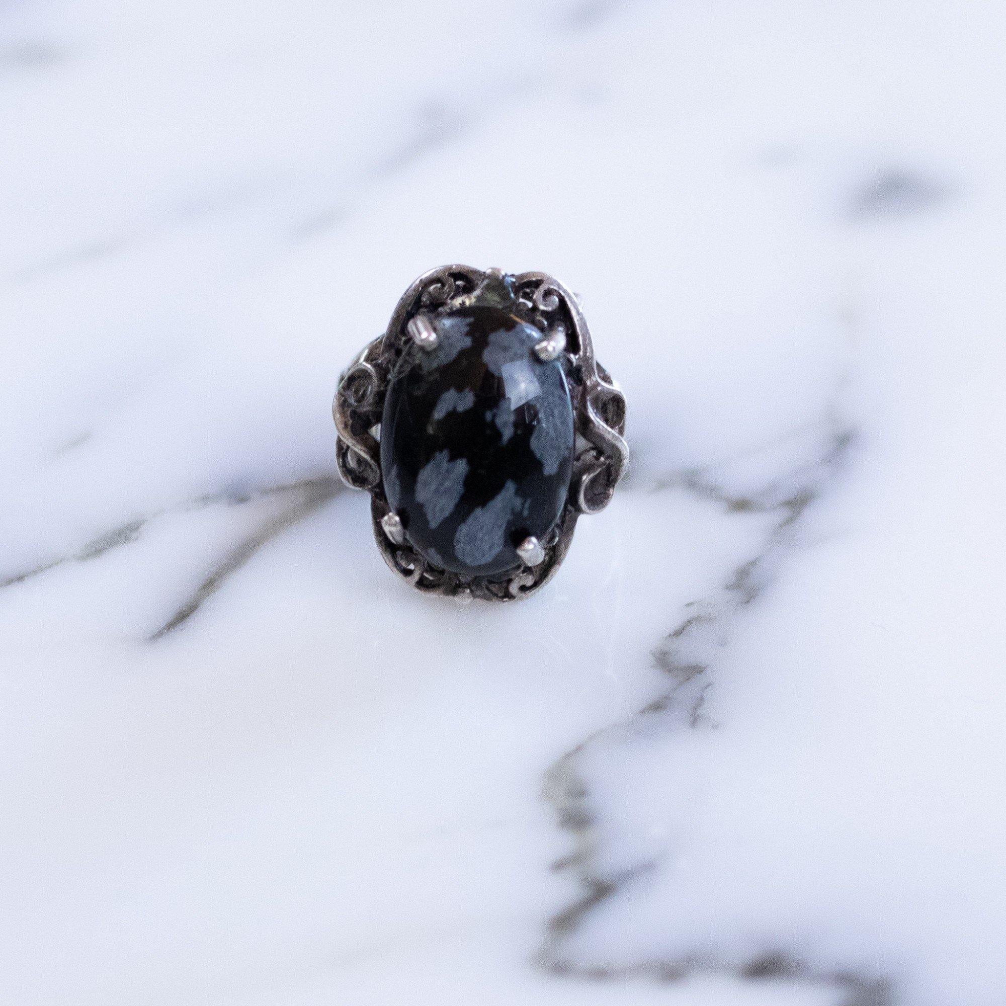 Vintage Black and Gray Jasper Ring Set In Sterling Silver by Sterling Silver - Vintage Meet Modern Vintage Jewelry - Chicago, Illinois - #oldhollywoodglamour #vintagemeetmodern #designervintage #jewelrybox #antiquejewelry #vintagejewelry