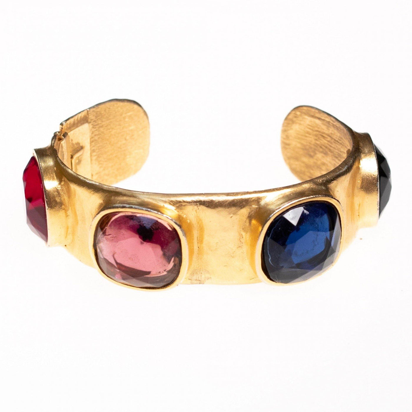 Vintage Kenneth Jay Lane Bejewled Royal Color Gold Cuff Bracelet
