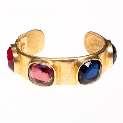 Vintage Kenneth Jay Lane Bejewled Royal Color Gold Cuff Bracelet by Kenneth Jay Lane - Vintage Meet Modern Vintage Jewelry - Chicago, Illinois - #oldhollywoodglamour #vintagemeetmodern #designervintage #jewelrybox #antiquejewelry #vintagejewelry