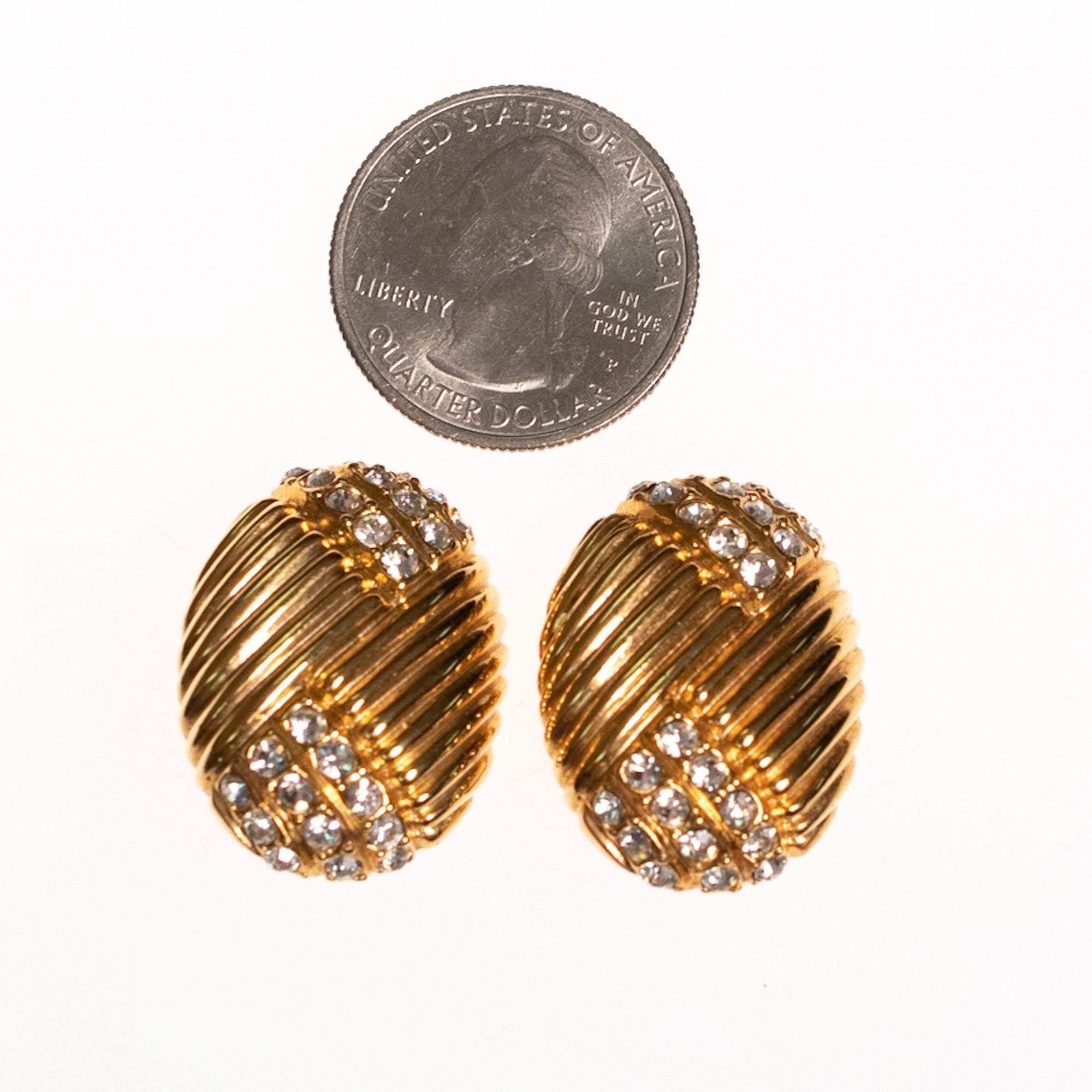 Vintage Joan Rivers  Gold Earrings Line Design with Pave Rhinestones by Joan Rivers - Vintage Meet Modern Vintage Jewelry - Chicago, Illinois - #oldhollywoodglamour #vintagemeetmodern #designervintage #jewelrybox #antiquejewelry #vintagejewelry