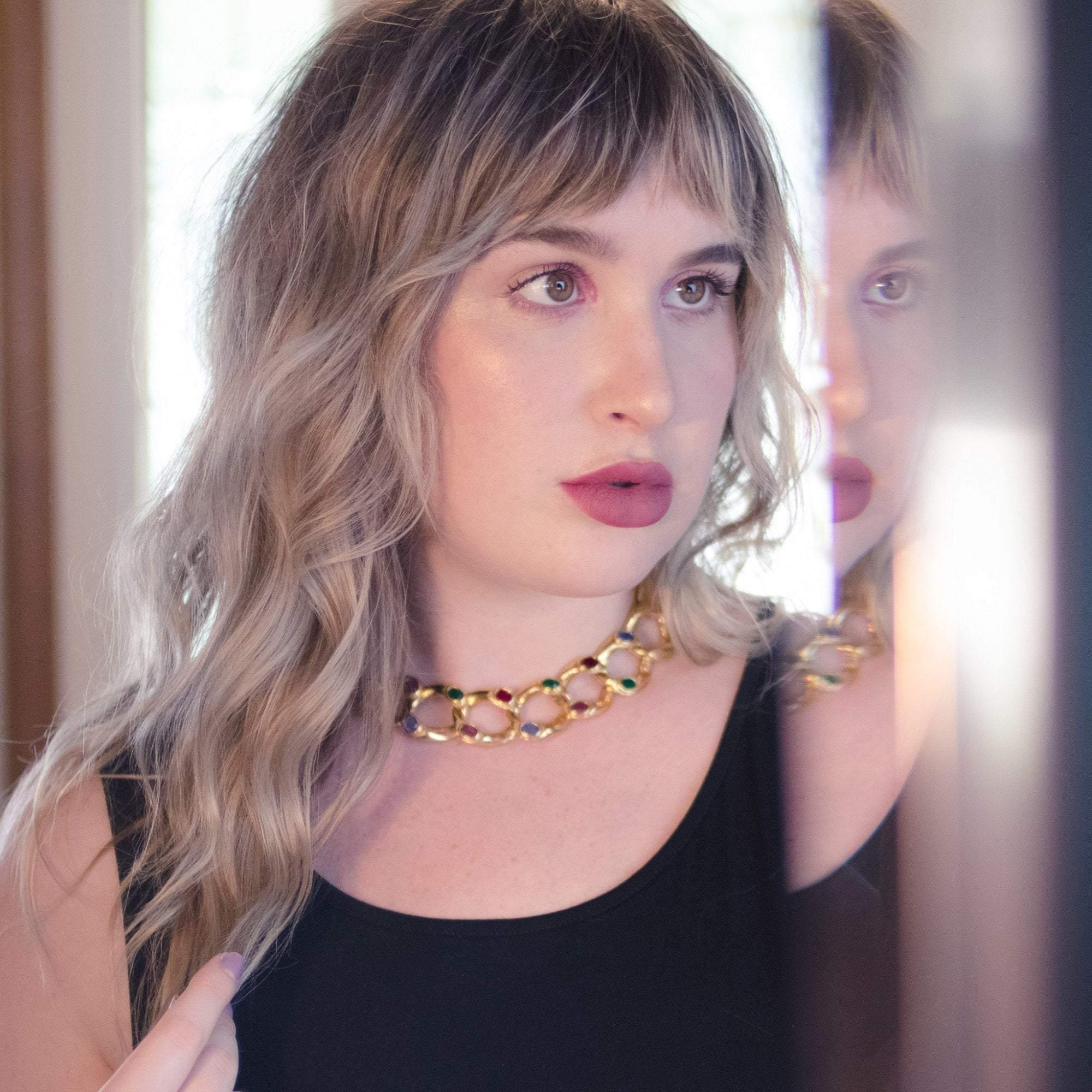 Vintage Gold Large Gold Link Chain with Bezel Set Swarovski Crystals by Swarovski - Vintage Meet Modern Vintage Jewelry - Chicago, Illinois - #oldhollywoodglamour #vintagemeetmodern #designervintage #jewelrybox #antiquejewelry #vintagejewelry