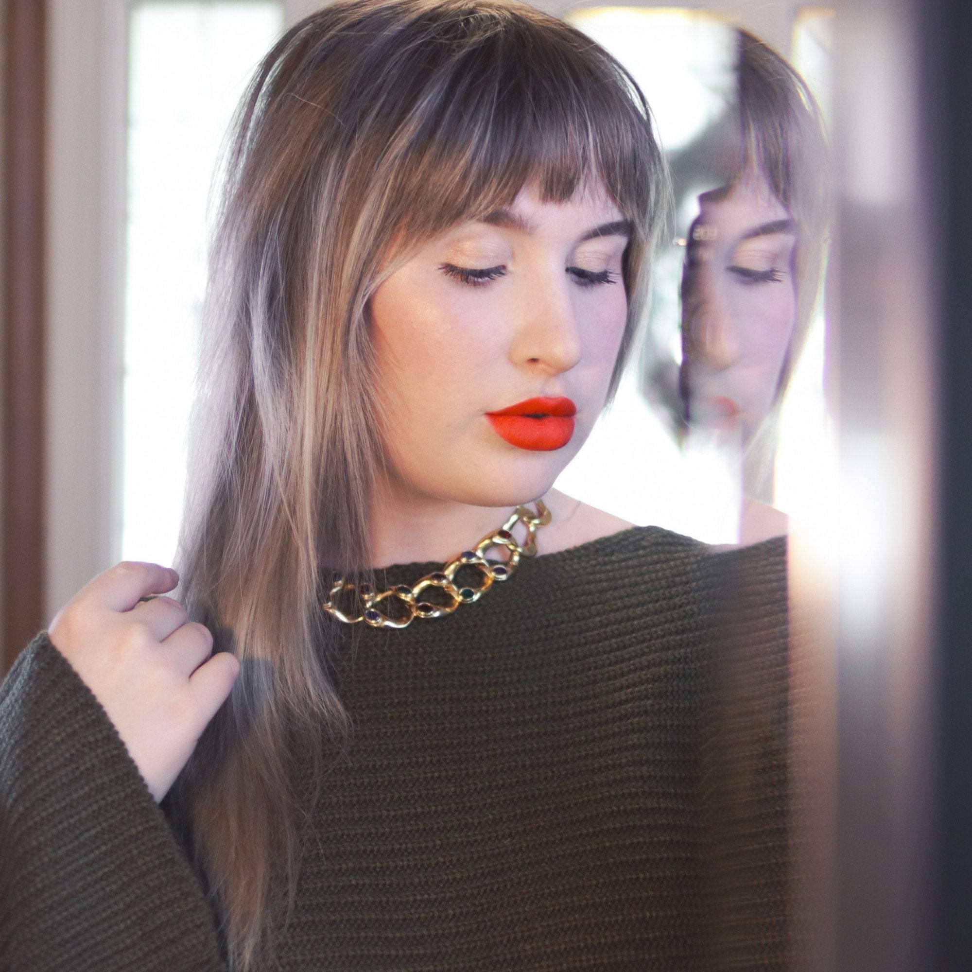 Vintage Gold Large Gold Link Chain with Bezel Set Swarovski Crystals by Swarovski - Vintage Meet Modern Vintage Jewelry - Chicago, Illinois - #oldhollywoodglamour #vintagemeetmodern #designervintage #jewelrybox #antiquejewelry #vintagejewelry