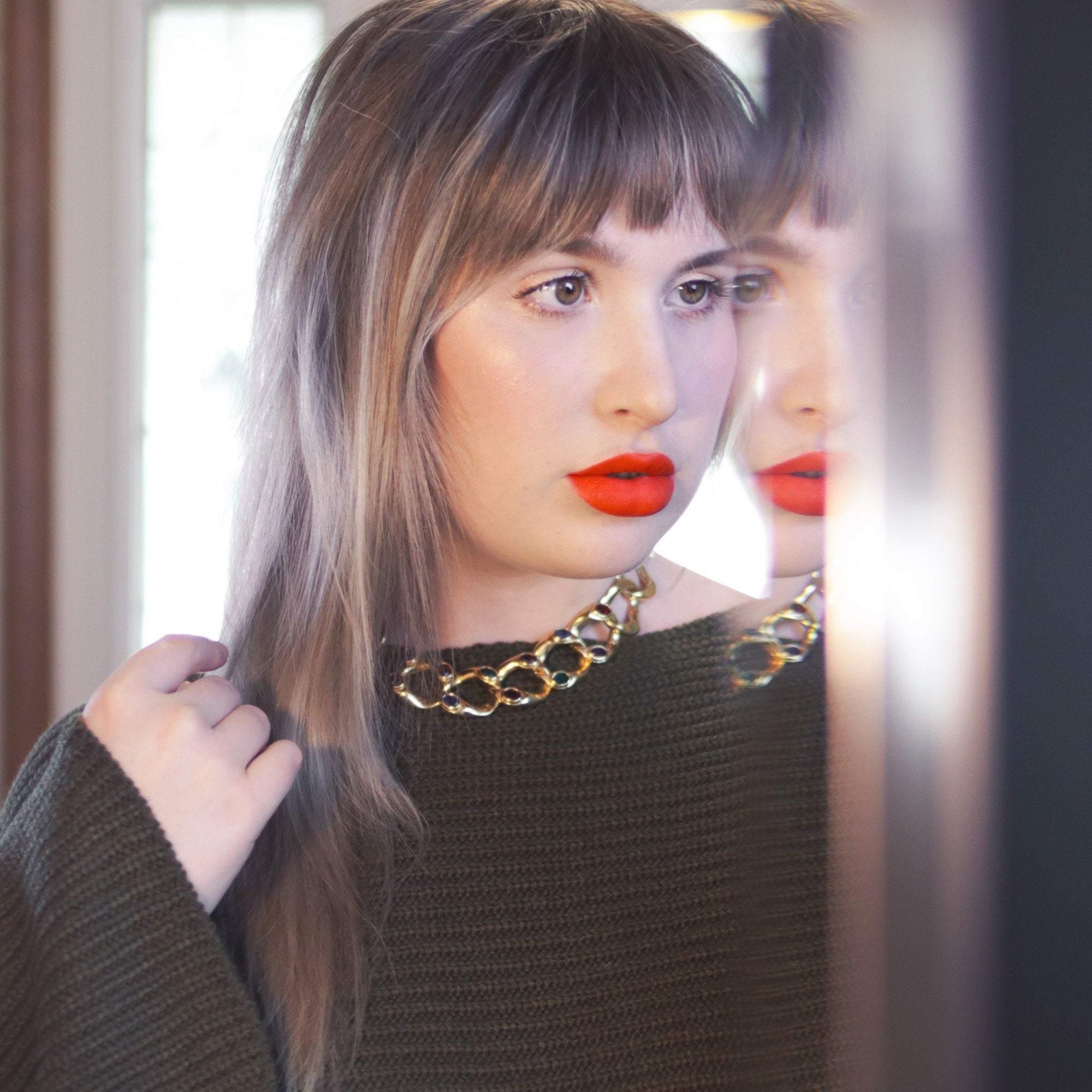 Vintage Gold Large Gold Link Chain with Bezel Set Swarovski Crystals by Swarovski - Vintage Meet Modern Vintage Jewelry - Chicago, Illinois - #oldhollywoodglamour #vintagemeetmodern #designervintage #jewelrybox #antiquejewelry #vintagejewelry