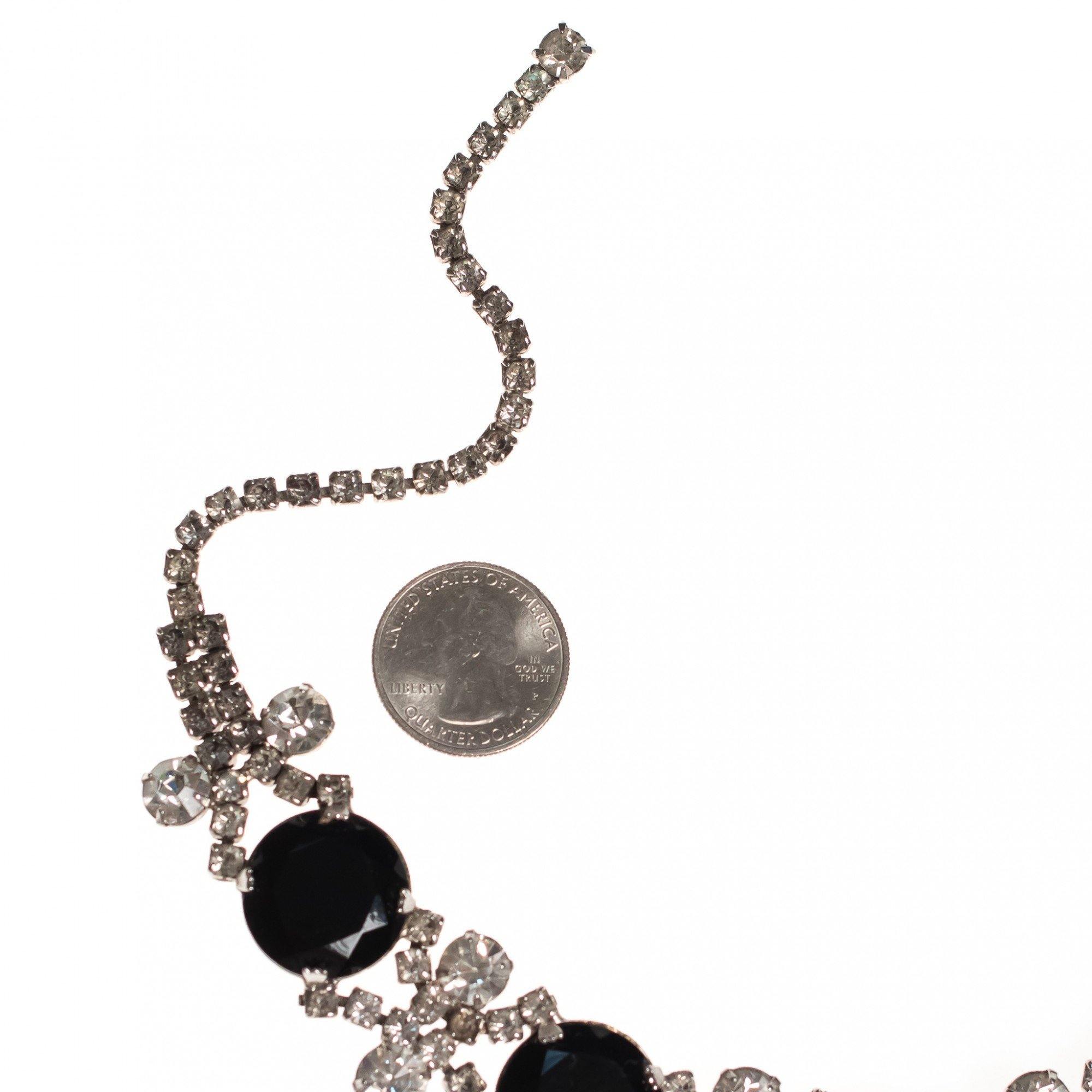 Vintage 1950s Black Jet, Diamante and White Milk Glass Rhinestone Choker Necklace by 1950s - Vintage Meet Modern Vintage Jewelry - Chicago, Illinois - #oldhollywoodglamour #vintagemeetmodern #designervintage #jewelrybox #antiquejewelry #vintagejewelry