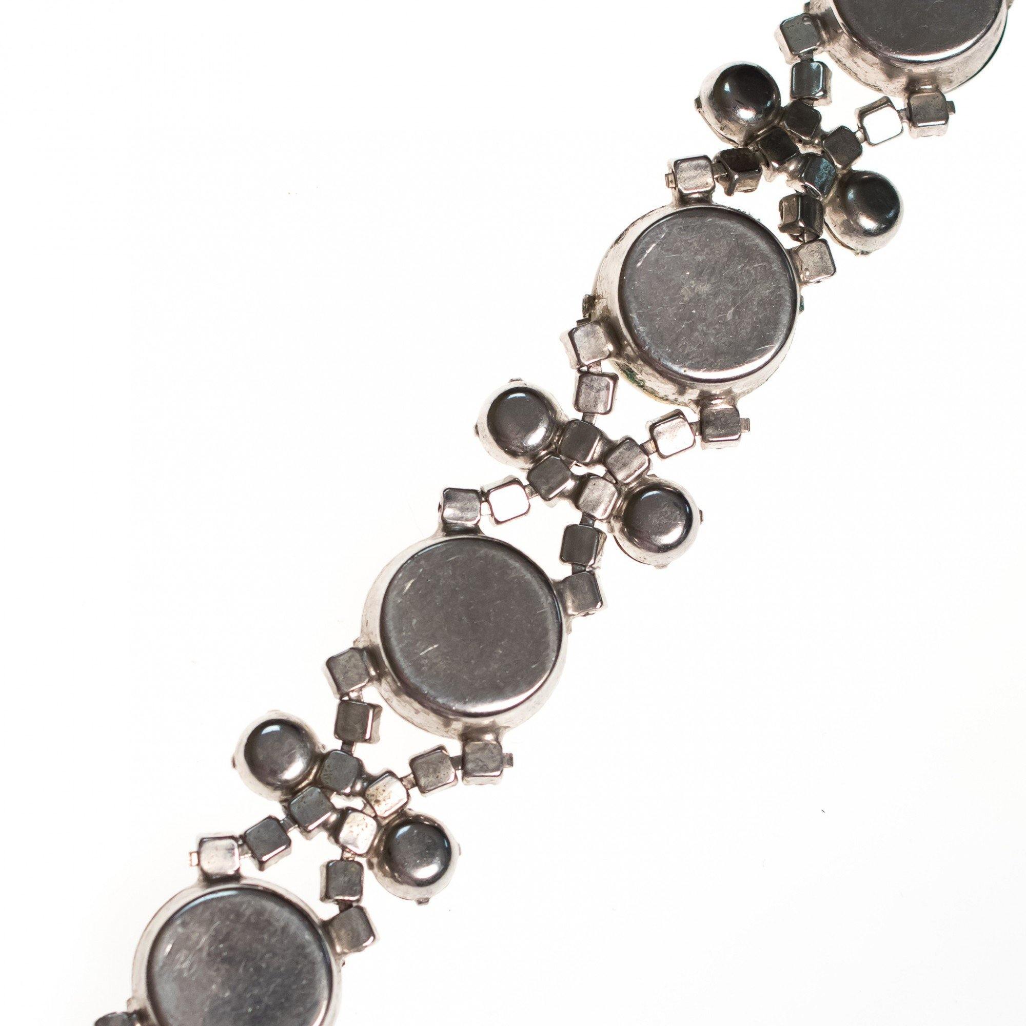 Vintage 1950s Black Jet, Diamante and White Milk Glass Rhinestone Choker Necklace by 1950s - Vintage Meet Modern Vintage Jewelry - Chicago, Illinois - #oldhollywoodglamour #vintagemeetmodern #designervintage #jewelrybox #antiquejewelry #vintagejewelry