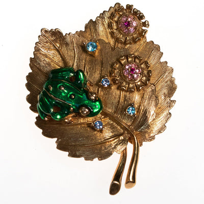 Vintage RJ Graziano Gold Bejeweled Leaf Brooch with Frog by RJ Graziano - Vintage Meet Modern Vintage Jewelry - Chicago, Illinois - #oldhollywoodglamour #vintagemeetmodern #designervintage #jewelrybox #antiquejewelry #vintagejewelry