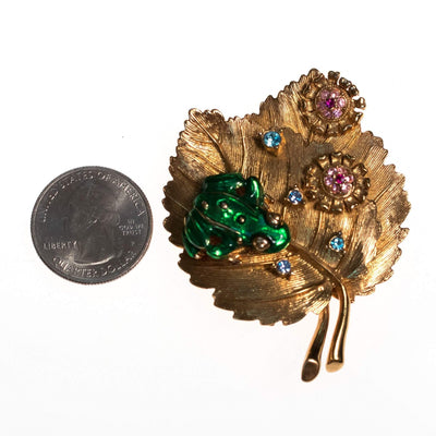 Vintage RJ Graziano Gold Bejeweled Leaf Brooch with Frog by RJ Graziano - Vintage Meet Modern Vintage Jewelry - Chicago, Illinois - #oldhollywoodglamour #vintagemeetmodern #designervintage #jewelrybox #antiquejewelry #vintagejewelry