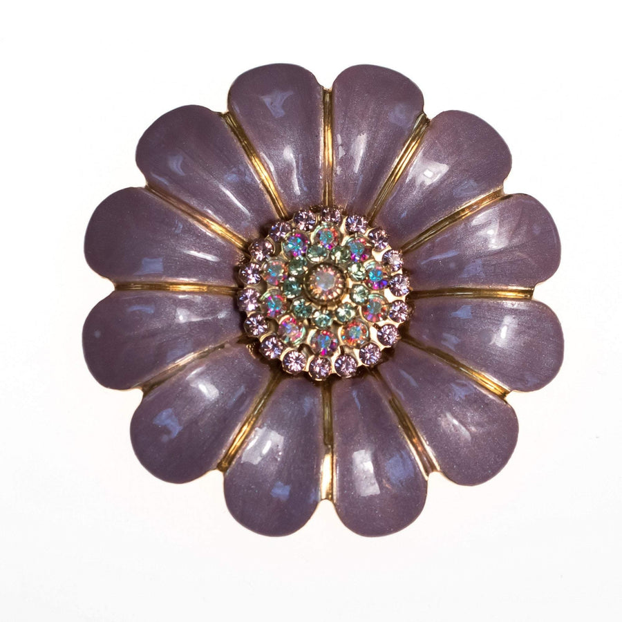 Vintage Liz Palacios Lavender Flower Brooch with Aurora Borealis Crystal Center by Liz Palacios - Vintage Meet Modern Vintage Jewelry - Chicago, Illinois - #oldhollywoodglamour #vintagemeetmodern #designervintage #jewelrybox #antiquejewelry #vintagejewelry