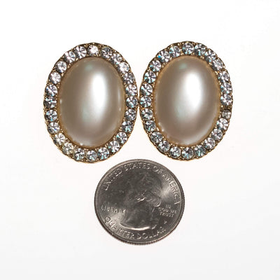 Vintage Oval Large Pearl and Diamante Crystal Earrings by 1980s - Vintage Meet Modern Vintage Jewelry - Chicago, Illinois - #oldhollywoodglamour #vintagemeetmodern #designervintage #jewelrybox #antiquejewelry #vintagejewelry