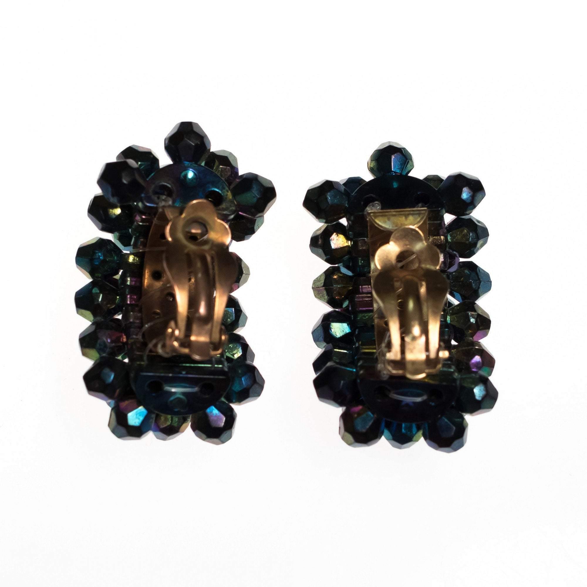 Vintage Dark Iridescent Aurora Borealis Statement Earrings by 1950s - Vintage Meet Modern Vintage Jewelry - Chicago, Illinois - #oldhollywoodglamour #vintagemeetmodern #designervintage #jewelrybox #antiquejewelry #vintagejewelry