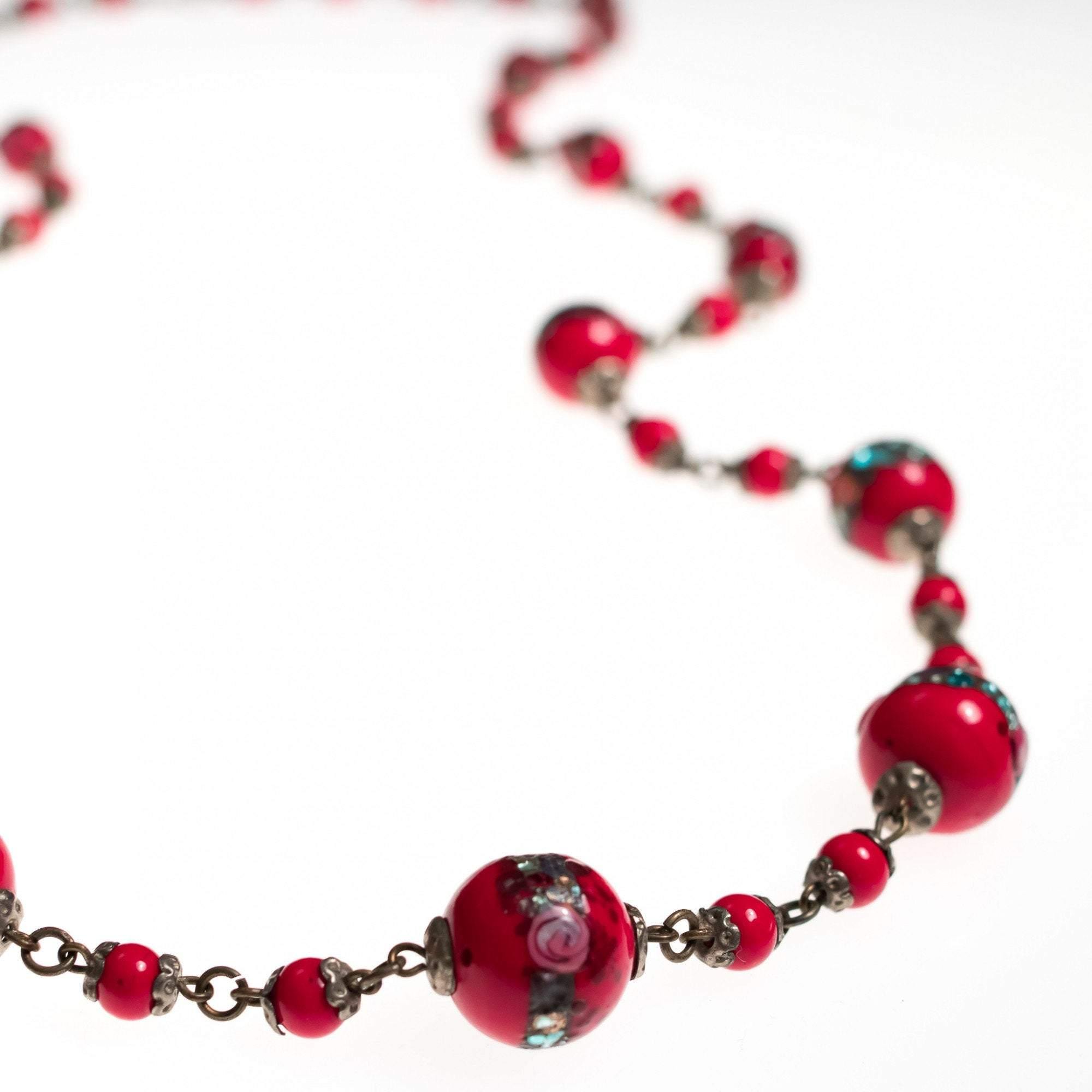 Vintage Art Deco Era Red Venetian Wedding Cake Bead Murano Glass with Mother of Pearl Inlay by Art Deco - Vintage Meet Modern Vintage Jewelry - Chicago, Illinois - #oldhollywoodglamour #vintagemeetmodern #designervintage #jewelrybox #antiquejewelry #vintagejewelry