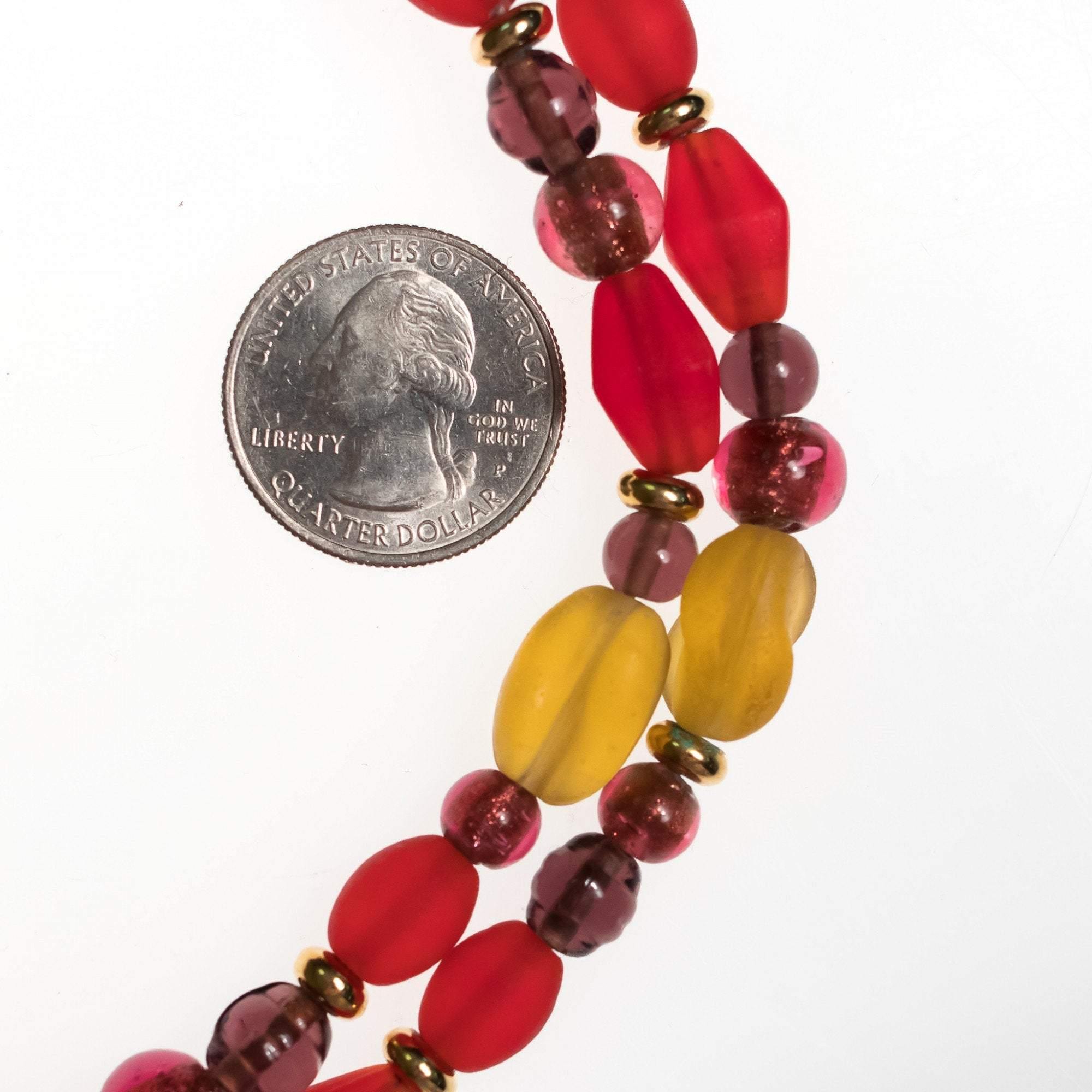 Vintage Monet Red and Yellow Frosted Crystal Necklace by Monet - Vintage Meet Modern Vintage Jewelry - Chicago, Illinois - #oldhollywoodglamour #vintagemeetmodern #designervintage #jewelrybox #antiquejewelry #vintagejewelry