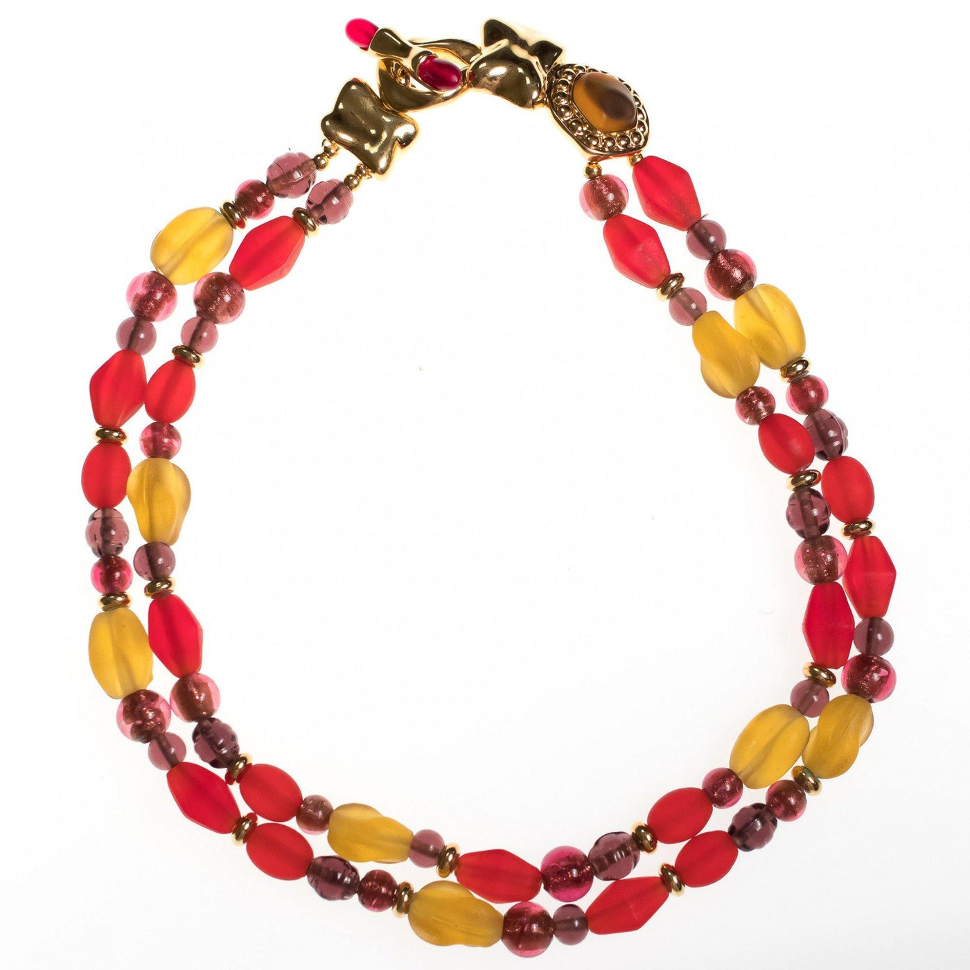Vintage Monet Red and Yellow Frosted Crystal Necklace