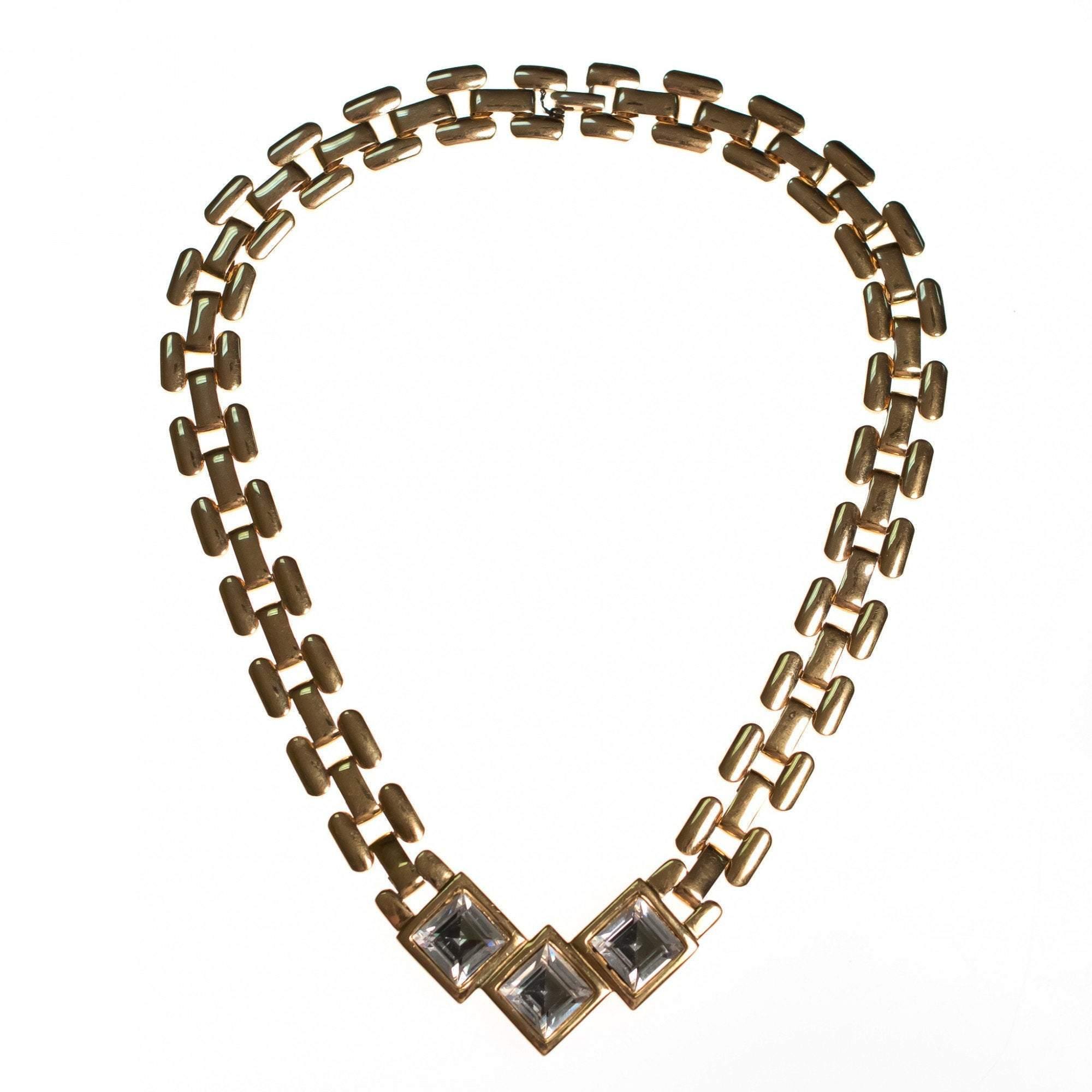 Vintage Napier Chunky Gold Chain Necklace with Headlight Rhinestones by Napier - Vintage Meet Modern Vintage Jewelry - Chicago, Illinois - #oldhollywoodglamour #vintagemeetmodern #designervintage #jewelrybox #antiquejewelry #vintagejewelry