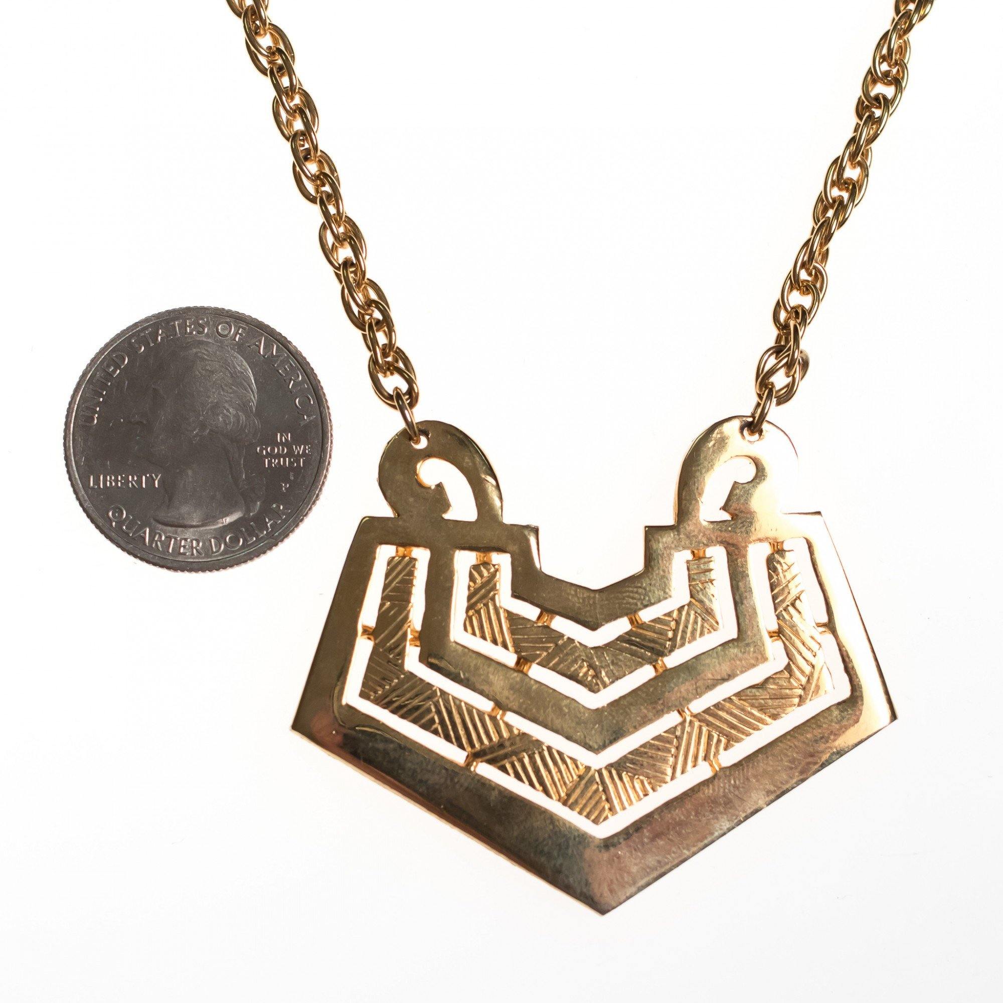 Vintage 1960s Gold Chevron Pendant Necklace by 1960s - Vintage Meet Modern Vintage Jewelry - Chicago, Illinois - #oldhollywoodglamour #vintagemeetmodern #designervintage #jewelrybox #antiquejewelry #vintagejewelry