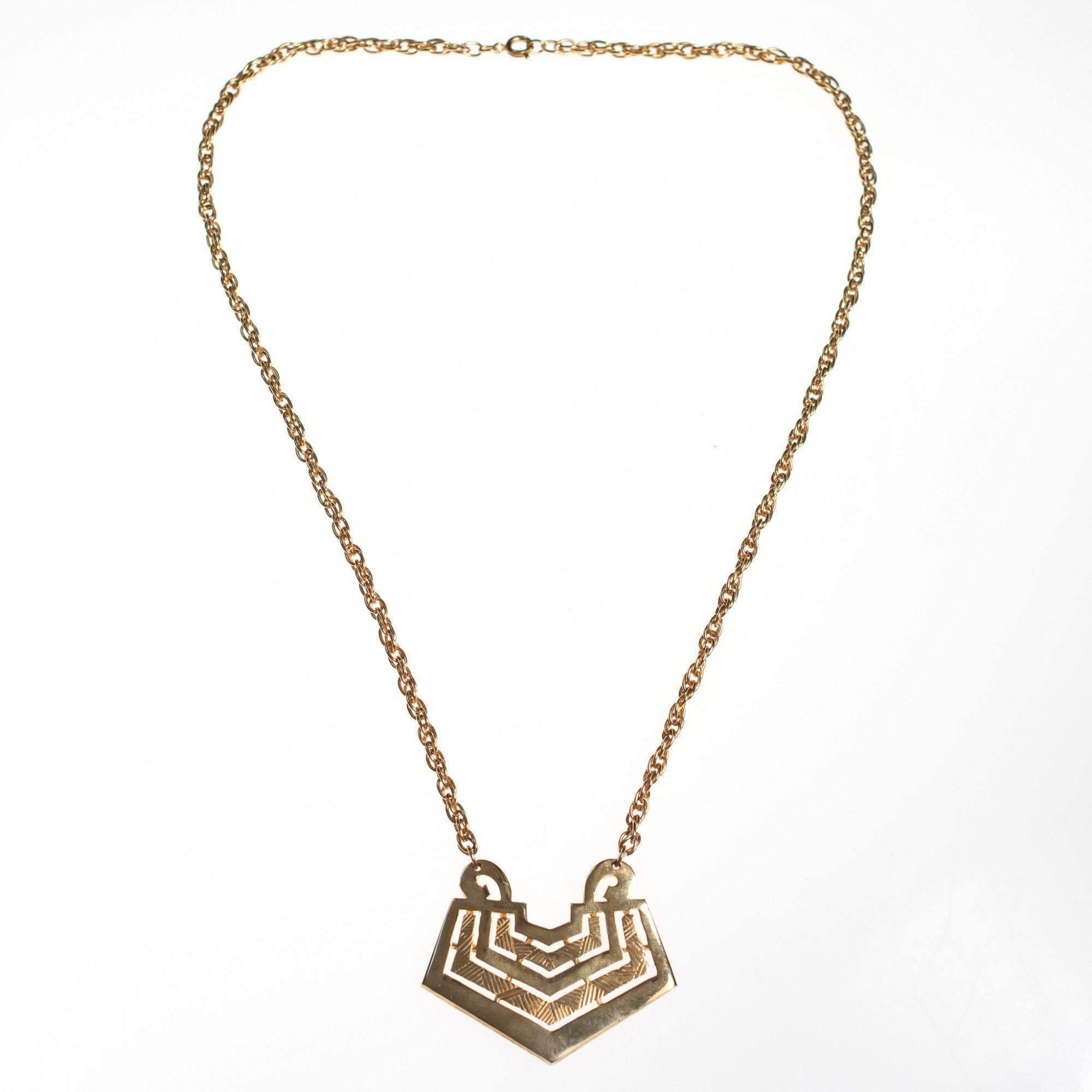 Vintage 1960s Gold Chevron Pendant Necklace by 1960s - Vintage Meet Modern Vintage Jewelry - Chicago, Illinois - #oldhollywoodglamour #vintagemeetmodern #designervintage #jewelrybox #antiquejewelry #vintagejewelry