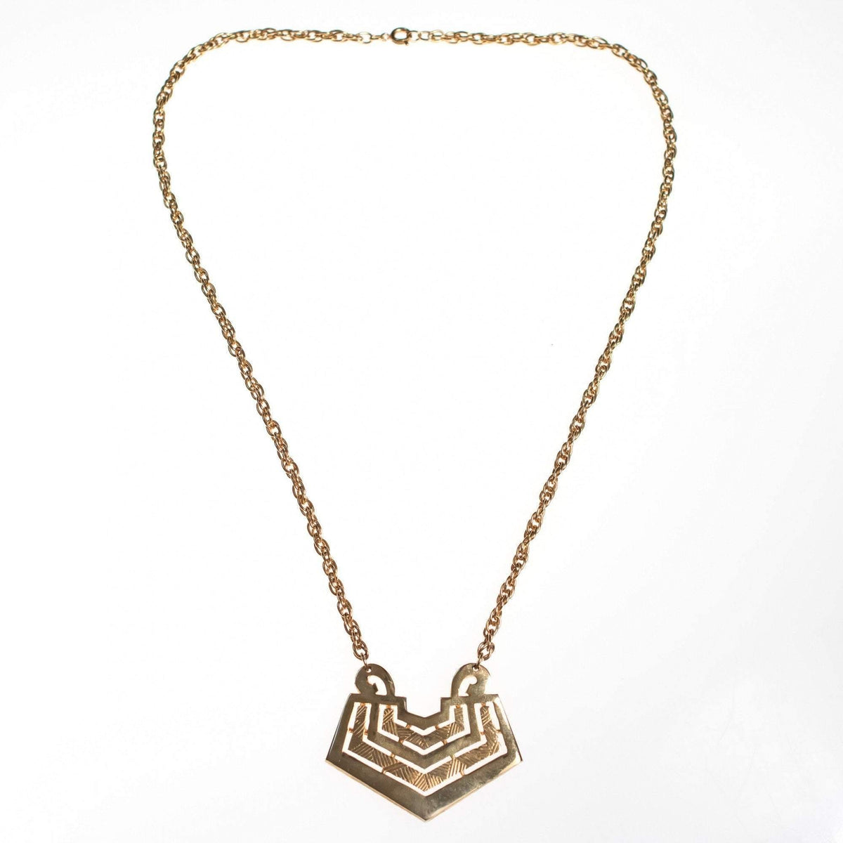 Vintage 1960s Gold Chevron Pendant Necklace