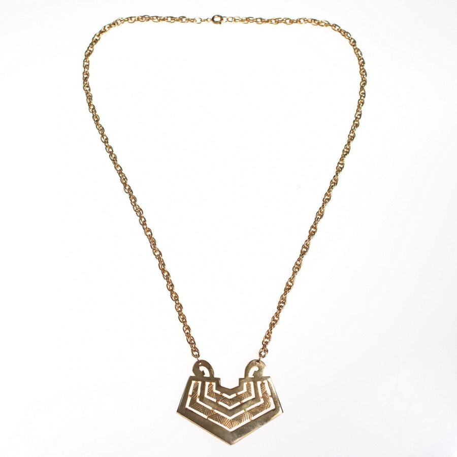 Vintage 1960s Gold Chevron Pendant Necklace by 1960s - Vintage Meet Modern Vintage Jewelry - Chicago, Illinois - #oldhollywoodglamour #vintagemeetmodern #designervintage #jewelrybox #antiquejewelry #vintagejewelry