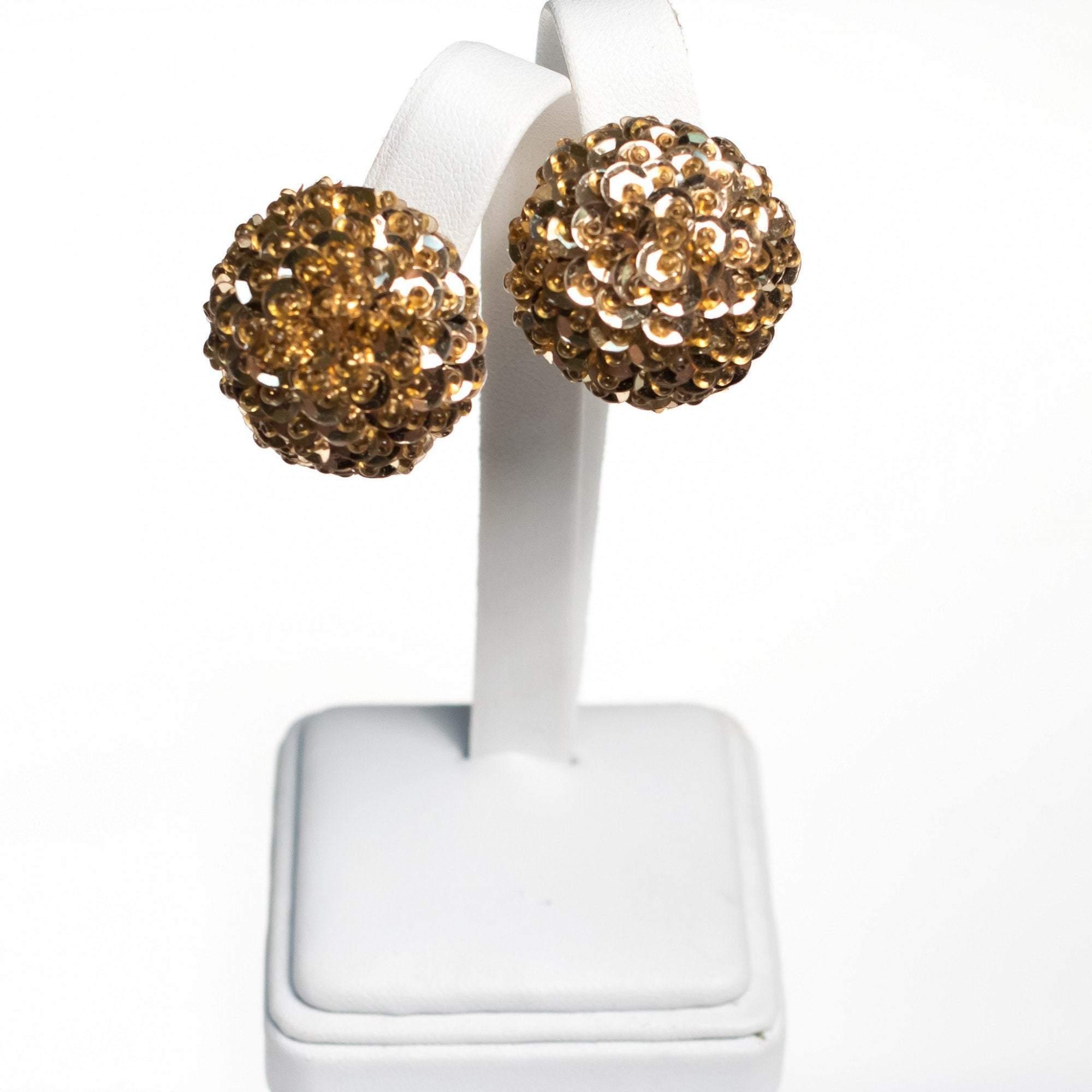 Vintage 1950s Gold Sequin Earrings by 1950s - Vintage Meet Modern Vintage Jewelry - Chicago, Illinois - #oldhollywoodglamour #vintagemeetmodern #designervintage #jewelrybox #antiquejewelry #vintagejewelry