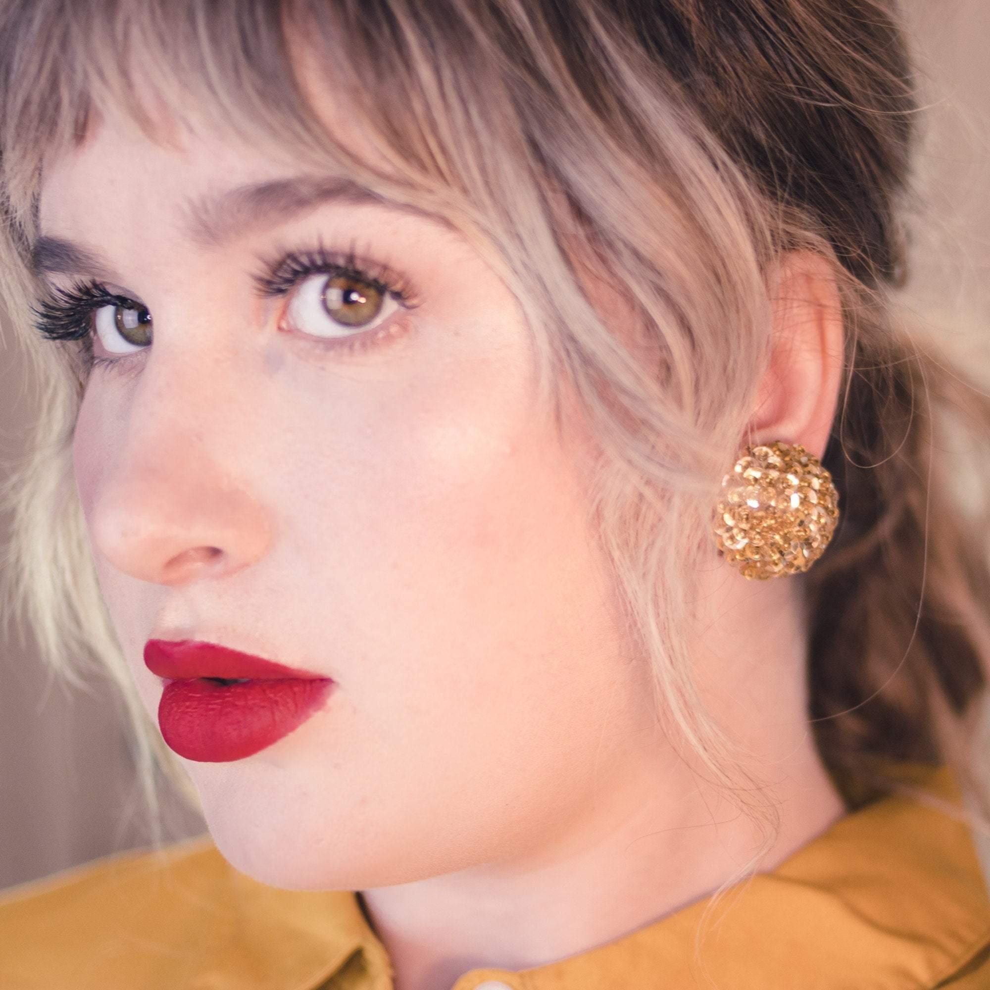 Vintage 1950s Gold Sequin Earrings by 1950s - Vintage Meet Modern Vintage Jewelry - Chicago, Illinois - #oldhollywoodglamour #vintagemeetmodern #designervintage #jewelrybox #antiquejewelry #vintagejewelry