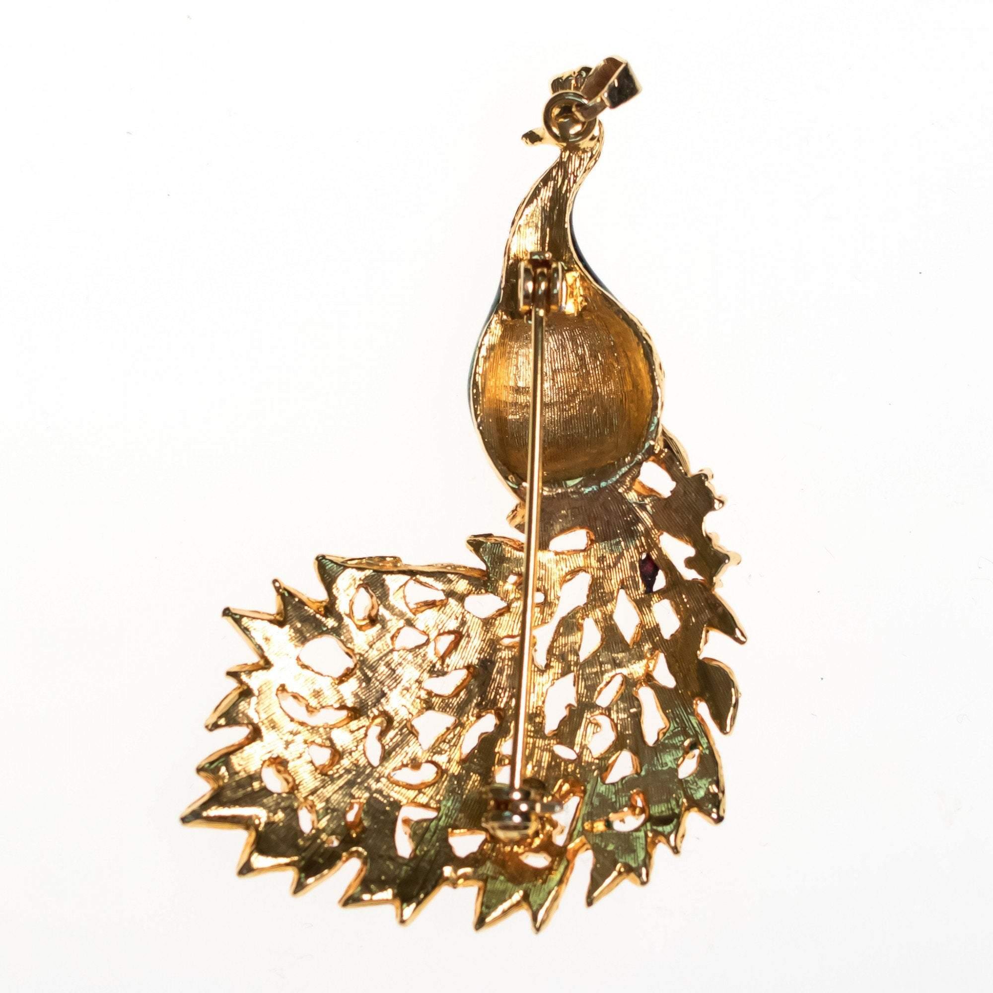 Vintage Green and Blue Bejeweled Peacock Brooch by 1970s - Vintage Meet Modern Vintage Jewelry - Chicago, Illinois - #oldhollywoodglamour #vintagemeetmodern #designervintage #jewelrybox #antiquejewelry #vintagejewelry