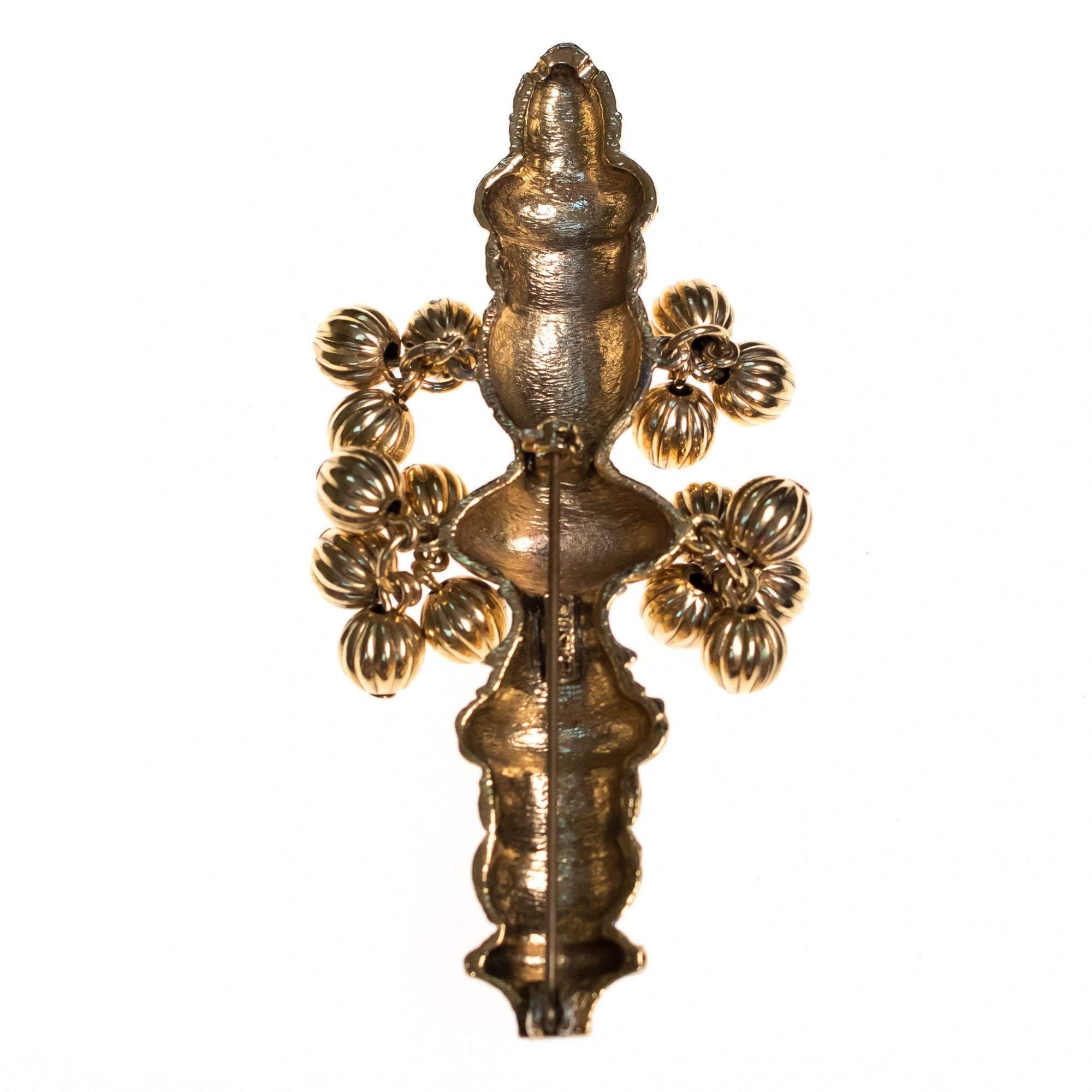 Vintage Lisner Huge Gold Brooch with Dangling Gold Bead Charms by Lisner - Vintage Meet Modern Vintage Jewelry - Chicago, Illinois - #oldhollywoodglamour #vintagemeetmodern #designervintage #jewelrybox #antiquejewelry #vintagejewelry