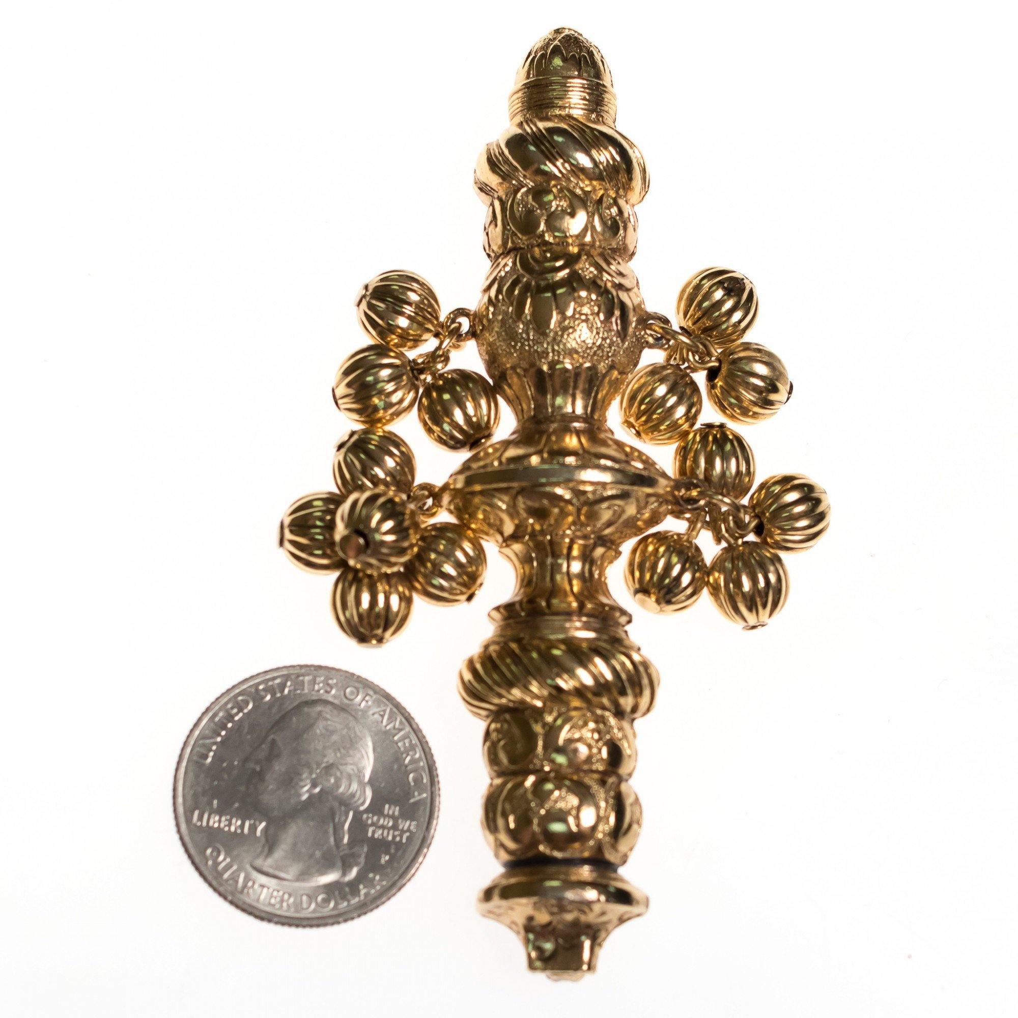 Vintage Lisner Huge Gold Brooch with Dangling Gold Bead Charms by Lisner - Vintage Meet Modern Vintage Jewelry - Chicago, Illinois - #oldhollywoodglamour #vintagemeetmodern #designervintage #jewelrybox #antiquejewelry #vintagejewelry