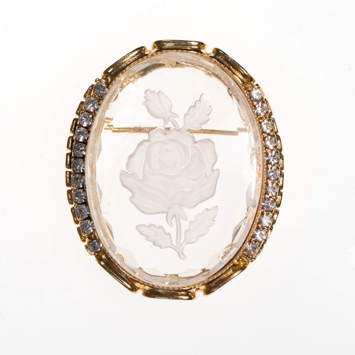 Vintage Etched Floral Cameo Style Brooch
