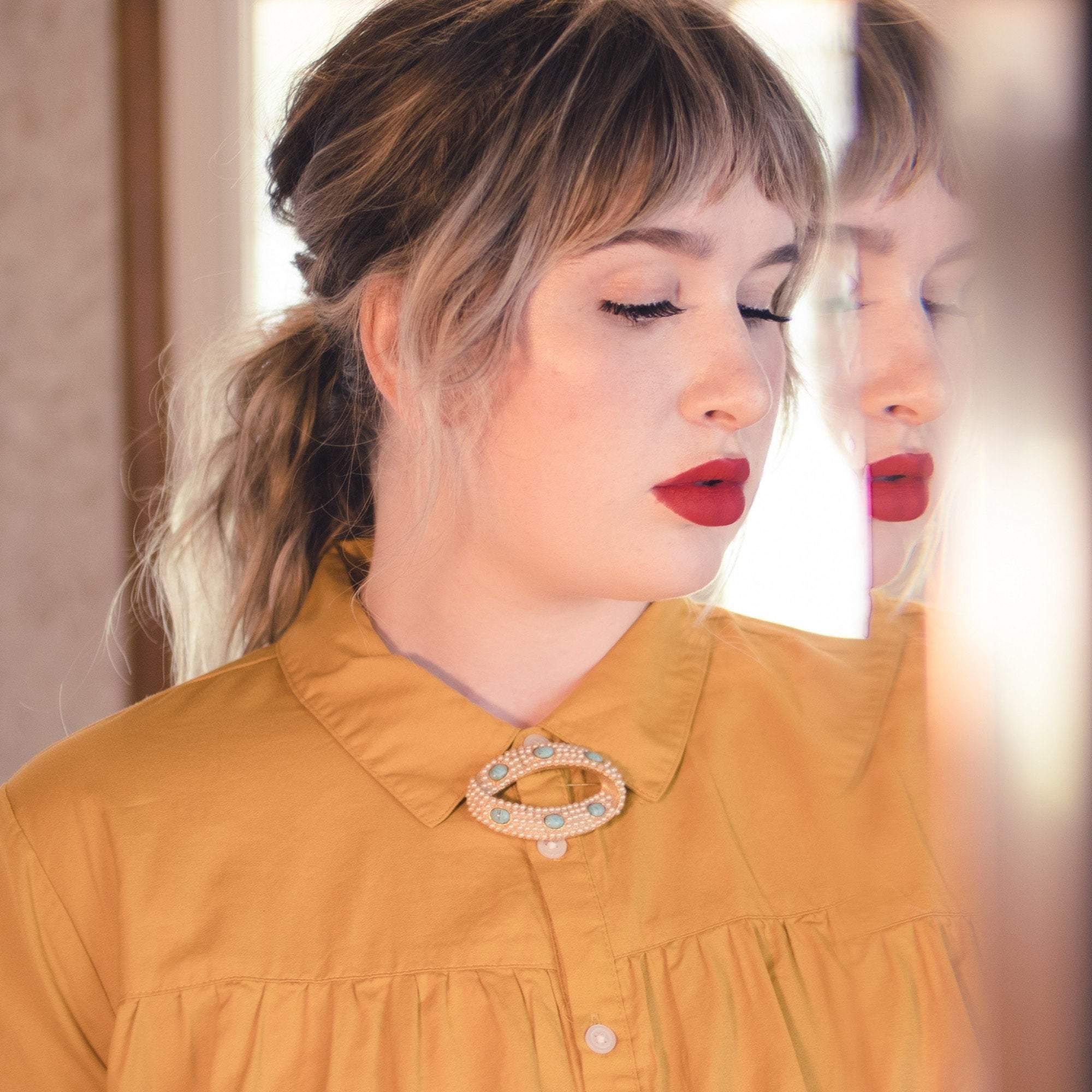 Vintage Faux Pearl and Turquoise Brooch by 1950s - Vintage Meet Modern Vintage Jewelry - Chicago, Illinois - #oldhollywoodglamour #vintagemeetmodern #designervintage #jewelrybox #antiquejewelry #vintagejewelry