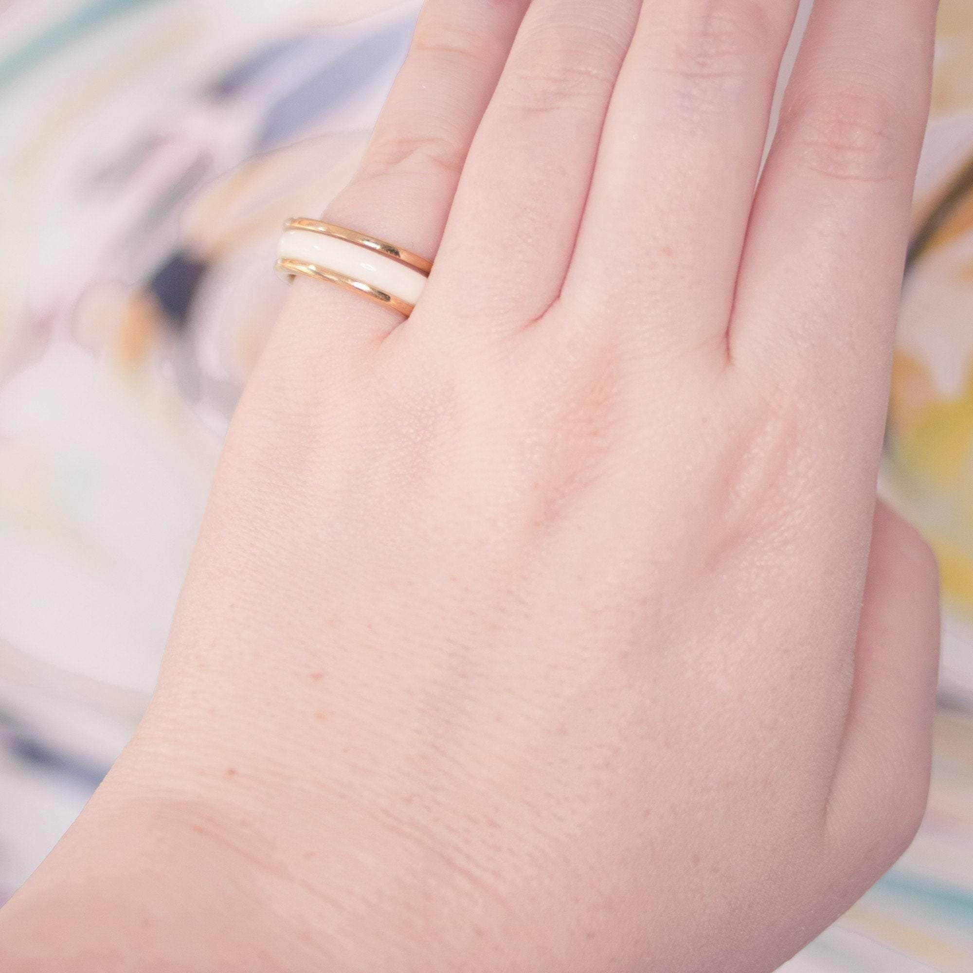 Vintage Avon Interchangeable Band Ring Mint White Peach Yellow with Gold by Avon - Vintage Meet Modern Vintage Jewelry - Chicago, Illinois - #oldhollywoodglamour #vintagemeetmodern #designervintage #jewelrybox #antiquejewelry #vintagejewelry