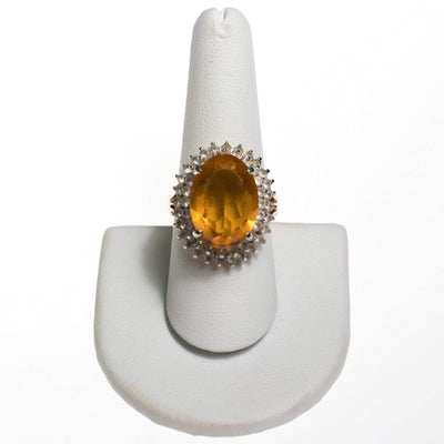Vintage 1980s Citrine Crystal Statement Ring with Princess Halo Setting by 1980s - Vintage Meet Modern Vintage Jewelry - Chicago, Illinois - #oldhollywoodglamour #vintagemeetmodern #designervintage #jewelrybox #antiquejewelry #vintagejewelry