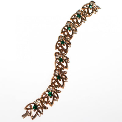Vintage Gold Leaf Bracelet Emerald Crystals by Unsigned Beauty - Vintage Meet Modern Vintage Jewelry - Chicago, Illinois - #oldhollywoodglamour #vintagemeetmodern #designervintage #jewelrybox #antiquejewelry #vintagejewelry