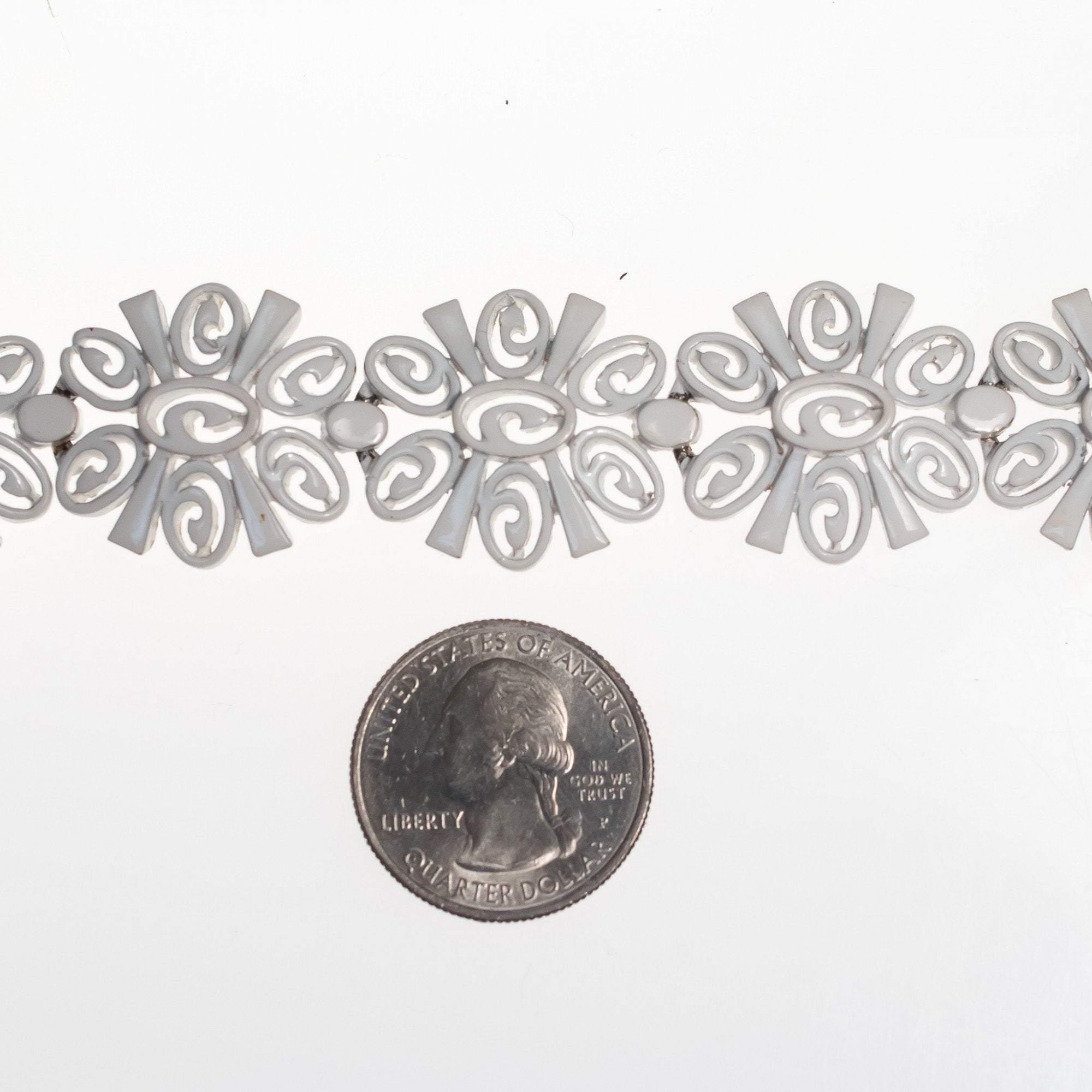 Vintage Crown Trifari White Painted Enamel Bracelet by Crown Trfari - Vintage Meet Modern Vintage Jewelry - Chicago, Illinois - #oldhollywoodglamour #vintagemeetmodern #designervintage #jewelrybox #antiquejewelry #vintagejewelry