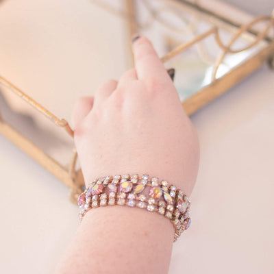 Vintage Juliana Amber Aurora Borealis Wide Rhinestone Bracelet by Juliana - Vintage Meet Modern Vintage Jewelry - Chicago, Illinois - #oldhollywoodglamour #vintagemeetmodern #designervintage #jewelrybox #antiquejewelry #vintagejewelry