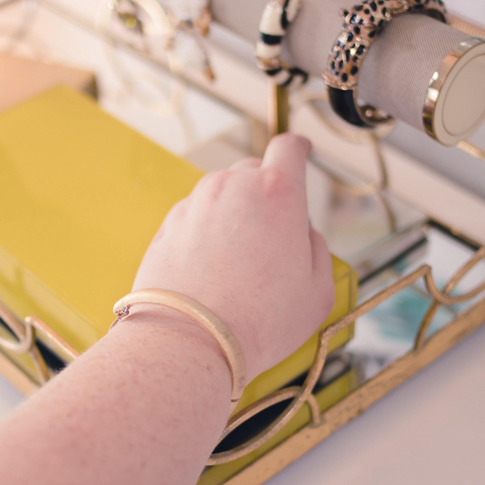 Vintage Crown Trifari Matte Gold Hinged Bangle Bracelet by Crown Trifari - Vintage Meet Modern Vintage Jewelry - Chicago, Illinois - #oldhollywoodglamour #vintagemeetmodern #designervintage #jewelrybox #antiquejewelry #vintagejewelry