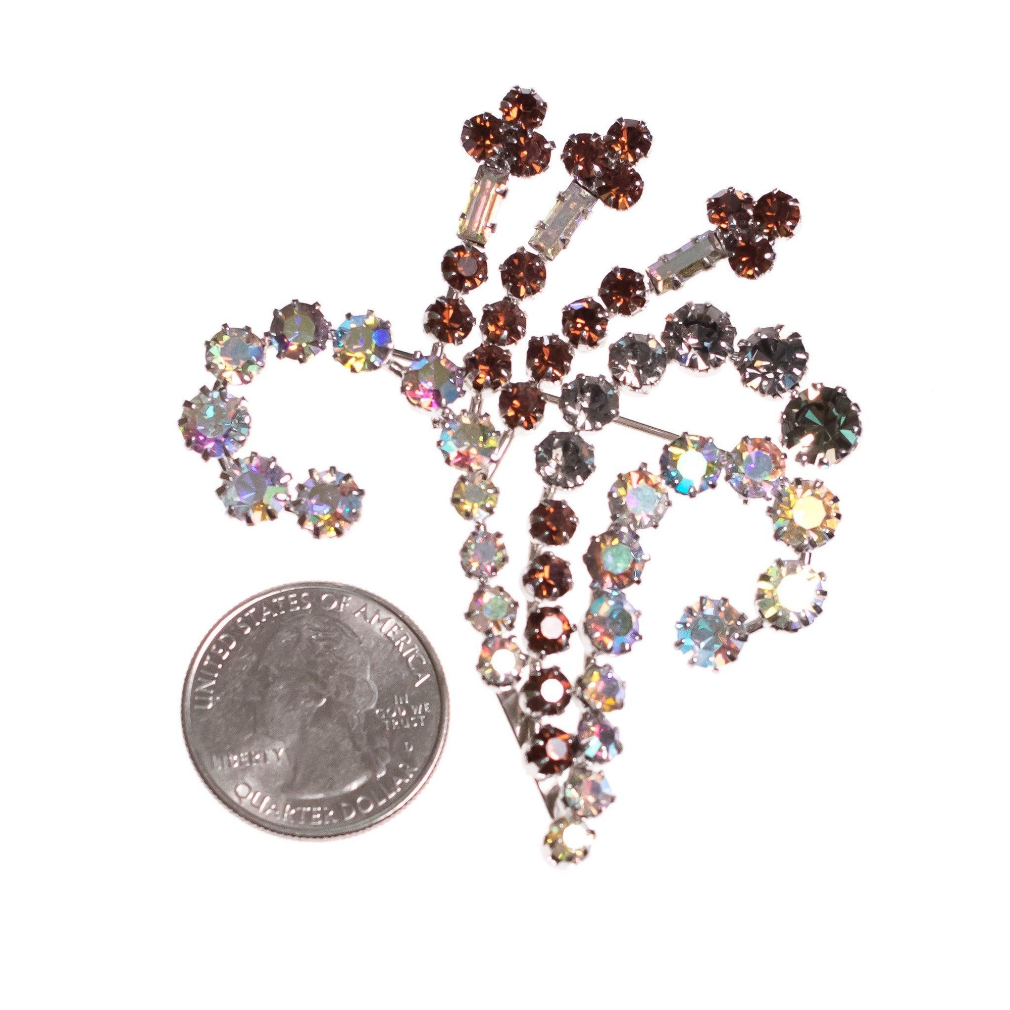 Vintage Amber, Lavender, and  Aurora Borealis Rhinestone Spray Brooch Brooch by 1950s - Vintage Meet Modern Vintage Jewelry - Chicago, Illinois - #oldhollywoodglamour #vintagemeetmodern #designervintage #jewelrybox #antiquejewelry #vintagejewelry