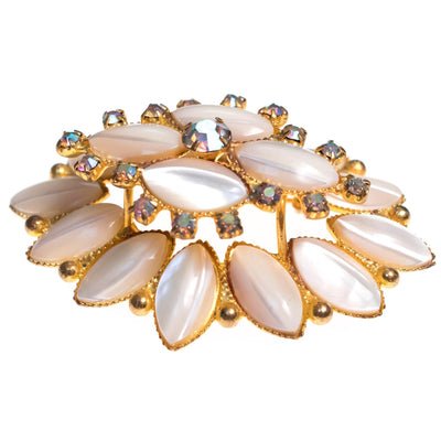 Vintage Pearl Rhinestones and Aurora Borealis Crystal Tiered Brooch by 1950s - Vintage Meet Modern Vintage Jewelry - Chicago, Illinois - #oldhollywoodglamour #vintagemeetmodern #designervintage #jewelrybox #antiquejewelry #vintagejewelry